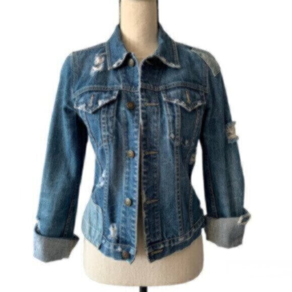 Earl Jean Distressed Patchwork Jean Jacket - Picture 5 of 17